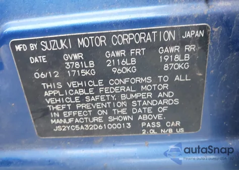 2013 Suzuki Sx4 Le из США, поврежденный, VIN JS2YC5A32D6100013